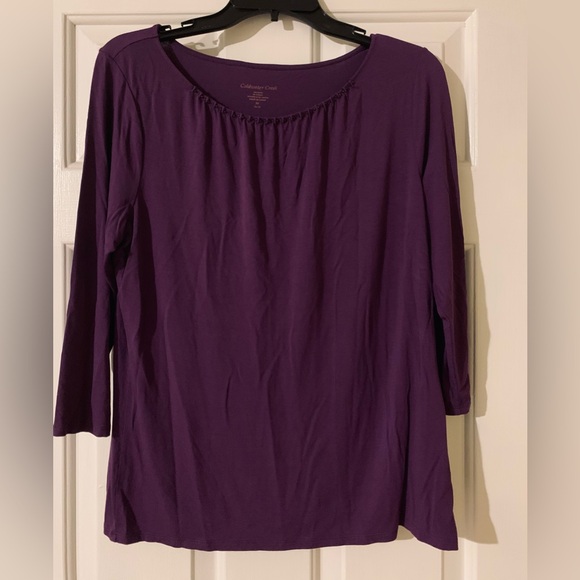 Coldwater Creek women’s purple 3/4 top small beads at neckline. Size medium EUC - Picture 1 of 16